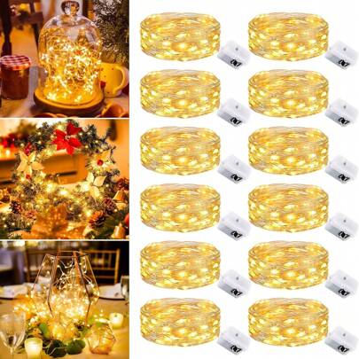 12 Pack Fairy Lights Battery Operated String Lights, Twinkle Lights String, Lights Waterproof Silver Lights Wire For Christmas Mason Jars Wedding Table Centerpiece, Christmas Party, Wedding, Party, Birthday Party, Christmas Interior Decoration, Room Decor