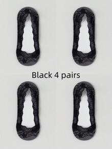 2/4/7 Pairs Women's Ultra-Thin Mesh Breathable Invisible Lace Silicone Non-Slip Boat Socks, Soft & Sweat-Absorbent - Multicolor - View 15