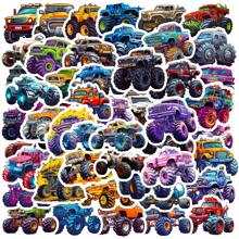 50pcs Cartoon Vehicles Stickers, Including Cars, Trucks, Monster Trucks, Graffiti Decals For Car Styling Back To School