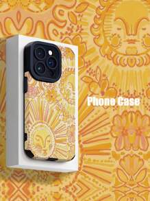 1 pieza Funda de teléfono suave de TPU a prueba de caídas con patrón clásico de sol amarillo y garabatos, compatible con 16/16 PLUS/16 PRO/16 PRO MAX