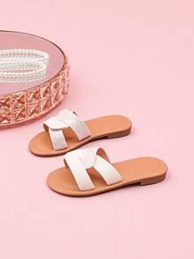 Girl Braided Open Toe Casual Fashion Slippers - White - View 6