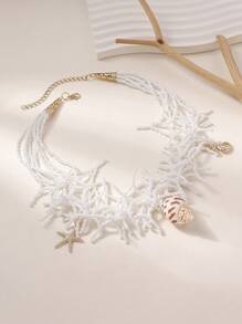 1pc Bohemian Style Pearl & Shell Multilayer Necklace, Suitable For Women Beach Holiday Leisure Accessories - Shell - View 13