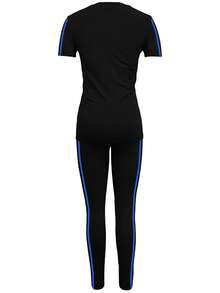 2pcs Striped Crew Neck Short Sleeve Sports Top & Pants Set Summer - 632 - View 4