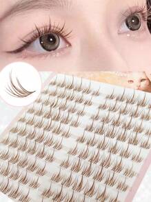 120pcs/Set Caramel Color Sunflower Lashes, DIY Brown Sunflower False Lashes, Transparent Stem Invisible Stem Natural Soft Colored Sunflower Lashes, Reusable Lash Clusters, Eyelash Clusters, Individual Eyelashes, Lashes, Fake Lashes - CC - View 2