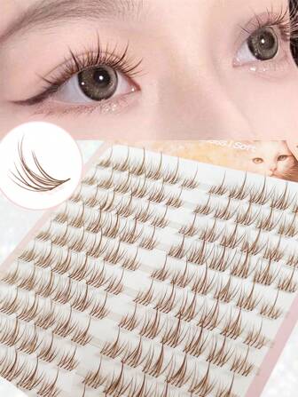 120pcs/Set Caramel Color Sunflower Lashes, DIY Brown Sunflower False Lashes, Transparent Stem Invisible Stem Natural Soft Colored Sunflower Lashes, Reusable Lash Clusters, Eyelash Clusters, Individual Eyelashes, Lashes, Fake Lashes