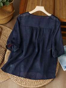 Women's Vintage Embroidered Loose Boho Blouse, Spring/Summer Casual Tops