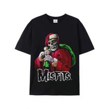 Skeleton Santa Misfits......Men's Premium Cotton T-Shirts: Embrace The Elegance Of Digital Print Art On Soft Cotton, Offering A Comfortable And Option For The Modern Wardrobe - 黑色 - 查看 1