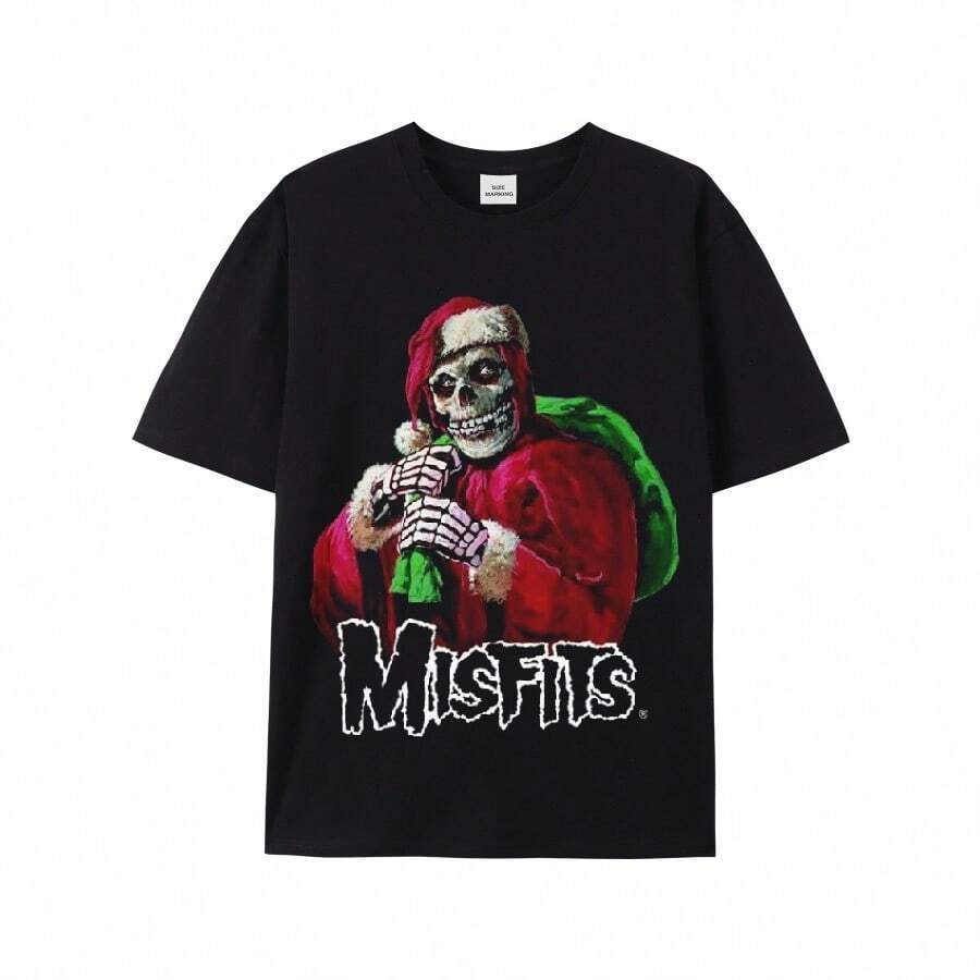 Skeleton Santa Misfits......Men's Premium Cotton T-Shirts: Embrace The Elegance Of Digital Print Art On Soft Cotton, Offering A Comfortable And Option For The Modern Wardrobe - 黑色 - 查看 1