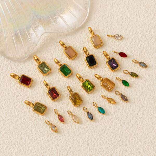 1Pc Stainless Steel Electroplated 18K Gold Zirconia Pendant, Suitable For DIY Necklaces, Bracelets, And Women's Jewelry Gifts