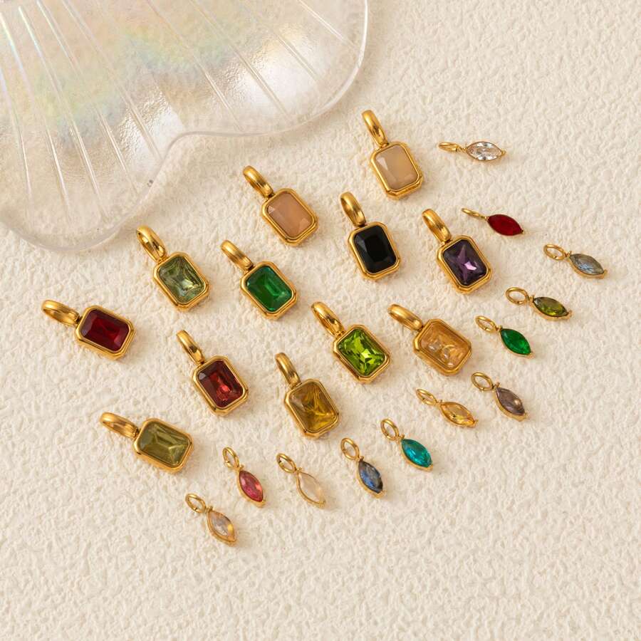 1 件不锈钢镀 18K 金锆石吊坠，适合 DIY 项链、手链和女士珠宝礼物 - 金色 - 查看 1