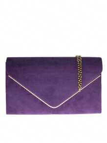 Girly Handbags Womens Faux Suede Envelope Clutch Bag Small - Purple - View 1