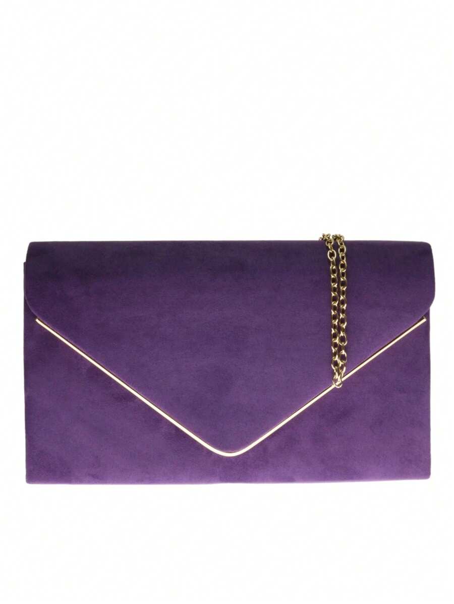 Girly Handbags Womens Faux Suede Envelope Clutch Bag Small - Purple - View 1