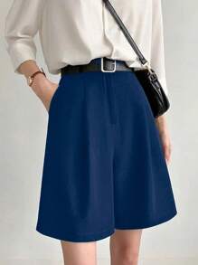 Tailored Bermuda Shorts Without Belt - Gringa Fashion - Navy Blue - View 1