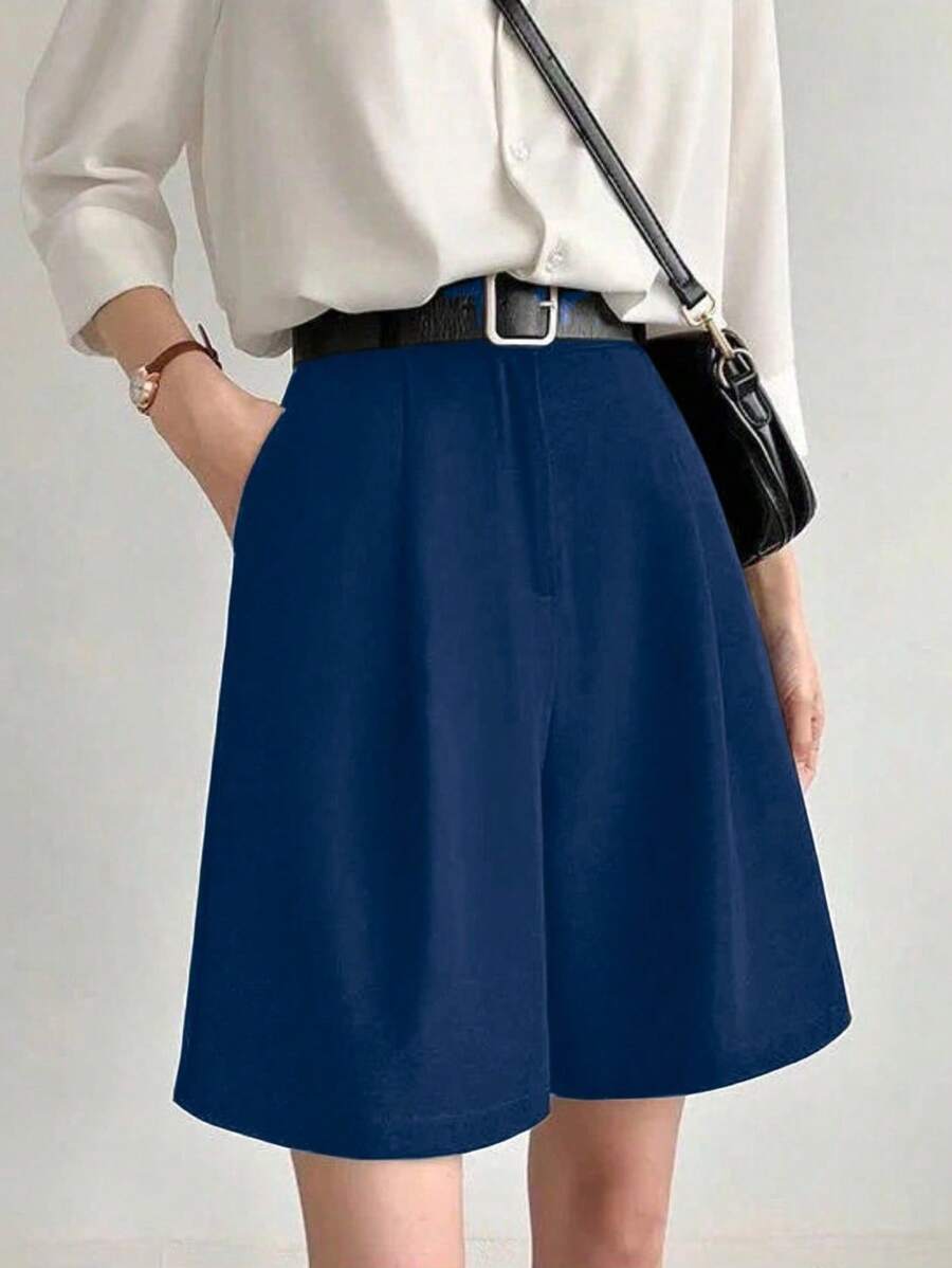 Tailored Bermuda Shorts Without Belt - Gringa Fashion - Navy Blue - View 1