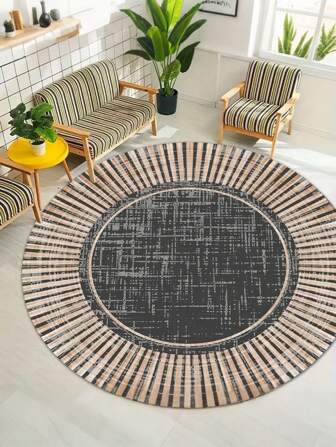 1 块圆形地毯简约条纹圆形地毯，适合卧室、客厅、书房、玄关、房间装饰作为地垫，现代涤纶防滑吸水地毯，可水洗防滑，客厅地毯 - 室内四季家居装饰，波西米亚摩洛哥风格地毯，装饰地毯，客厅地毯，地毯，客厅地毯，卧室地毯，圆形地毯，家居装饰 | 卧室装饰 | 秋季装饰家居 | 客厅装饰
