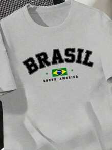 Men's And Women's Shirts With Brazil Print, 100% Cotton, Summer Fashion - 灰色 - 查看 2