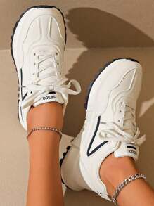 scarpe sportives casual e confortevoli da donna con punta tonda e lacci - Blu - Visualizzare 5