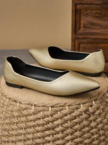 1 Pair Women Pointed Toe Simple Practical Pumps - Light Gold - View 2