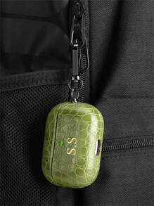 [Customized Version] Personalized Gold Letter Earphone Case, Compatible With AirPods 1/2/3/4 Pro/2 Pro 3, Made Of Luxurious Faux Leather Crocodile-Patterned TPU Material, With Keychain.