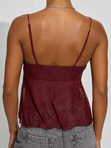 Women's Y2k Cami Tank Tops Sleeveless Spaghetti Strap V Neck Camisole Floral Embroidery Mesh See Through  Lace Trim Split Hem Vest Summer Going Out Crop Tops Streetwear