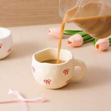 1pc Creative Bow Knot Design Ceramic Mug, High-Grade Couple/Office Use Cute Coffee Cup - Multicolor - View 5