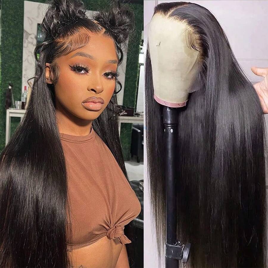 13X6 Platinum White Synthetic Lace Front Wigs 28 Inch Pre Plucked Long Straight Hair Wigs Glueless White Wigs Heat Resistant Fiber Hair Natural Halloween Wigs Platinum Blonde Lace Front Wigs For Women For Daily Christmas Party Cosplay Use - 黑色 - 查看 1