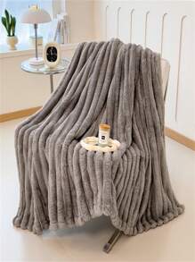 1pc Solid Stripe Soft & Warm Flannel Blanket, Multi-Functional Throw Blanket Suitable For Bed, Sofa, Travel, Office, Bedroom Decor, Home Decor, All Seasons Use, Perfect Gift For Halloween, Friends And Family