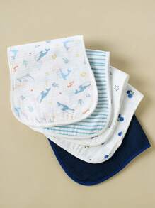 5pcs Set Floral, Whale Printed 100% Cotton Gauze Baby Bibs, Soft Gentle Burp Cloths For Infant Boys & Girls - Multicolor - View 4
