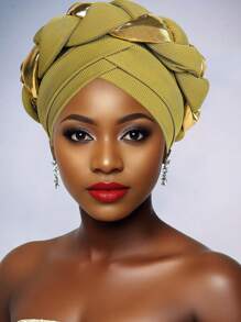 Awegeo 手工非洲风情头巾 - 手工编织撞色头巾，打造优雅晚装造型，轻盈奢华的晚宴配饰，扭结装饰，母亲节礼物 - C - 查看 15