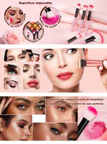 Set completo de 24 brochas de maquillaje color rosa, incluye brochas para base, polvos, rubor, corrector y sombra de ojos. Ideales para crear cualquier look, presentación elegante y ergonómica. - Rosa - Ver 5