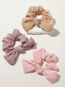 5pcs Foil Pom Pom Hair Scrunchies With Bow Accessories For Women, Cute Candy-Colored, Suitable For Daily Wear, Travel, Photography, Holidays