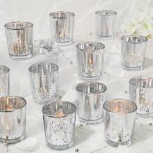 [4/6/12pcs Available] Wish Lamp Candle Set | Gold, Silver, Blue Straight Up Candle Holders | Lead-Free Thick Glass | Holiday/Wedding/Birthday/Christmas Decor | Ins-Style Home Atmosphere Lighting