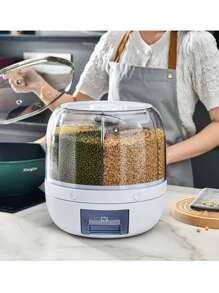 1 pieza Balde multifuncional y giratorio para almacenar cereales y granos con compartimentos, recipiente hermético para arroz y granos para la cocina, decoración y almacenamiento