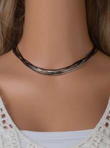 Elegant Multi-Layer Leather Rope Necklace With Decoration - Suitable For Daily Wear Or As A Gift