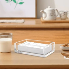 亚克力客用毛巾餐巾架，透明纸巾托盘，长方形餐巾架，适用于厨房、餐厅、浴室 - 透明 - 查看 5