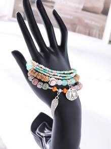 波西米亚风格多层串珠手链，弹力手链（珠子颜色随机） - 淺混色 - 查看 2