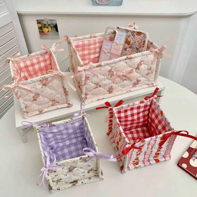 Cute 3D Bow-Knot Storage Basket, Desktop Organizer Basket, Waterproof Cosmetic Storage Basket, Can Store And Organize Various Brushes And Skincare Products, Desktop Decor, Cosmetic Organizer Box, Essential For Back To School Season