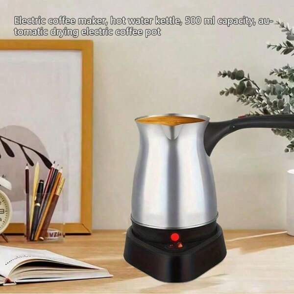 MEIYIXING DIGITAL TECHNOLOGY EU-Standardstecker, Elektrischer Kaffeekocher aus Edelstahl, Wasserkocher, 500 ml Kapazität, automatische Trocknungsfunktion, Elektrischer Kaffeekocher für Mokka Kaffee