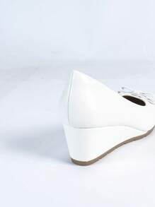 女士时尚厚底柔软舒适高跟一脚蹬浅口鞋 - 白色 - 查看 3