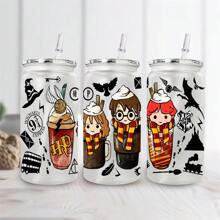 1pc 16oz Creative Multiple Pattern Harry Potter Frosted Plastic Tumbler Cup - Multicolor - View 3