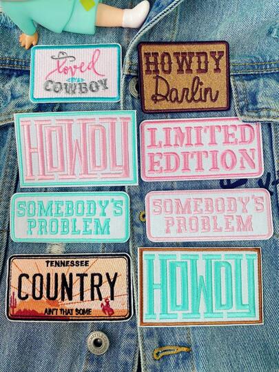 1set Of 2/4/8pcs Fashion Cute English Letter Embroidery Patch DIY Iron On Patches Sew Applique Cowboy Clothing Decorative Cloth Sticker Badge Suitable For Backpacks, Jeans, Jackets, T-Shirts, Hats, Dresses, Etc