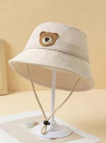 1pc Kids Hollow Out Solid Color Bear Pattern Hat, UV Protection Breathable, 2-5Y