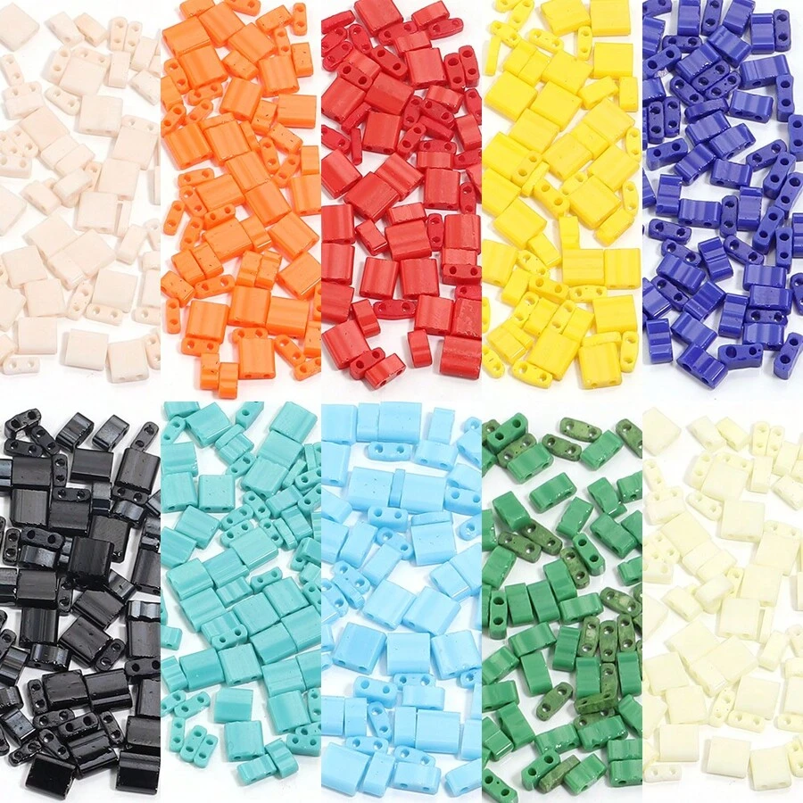 20 hạt Tila vuông/gói, hạt gạch thủy tinh lỗ đôi để làm đồ trang sức, vòng tay, vòng cổ DIY, phụ kiện đa năng