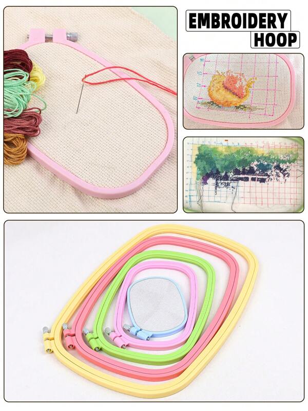 1pc Rectangular Multi-Color DIY Handmade Embroidery Hoop, Made Of High-Quality ABS Material With Groove Design, Suitable For Cross Stitch, Punch Needle, Secure Fabric Tension, Can Be Used As Decoration For Halloween, Christmas, Desktops, Handbags, Car Ornaments