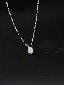 1pc Women's 925 Silver Water-Drop Pendant Necklace, Delicate & Versatile For Daily Wear, Casual, Vacation, Work
