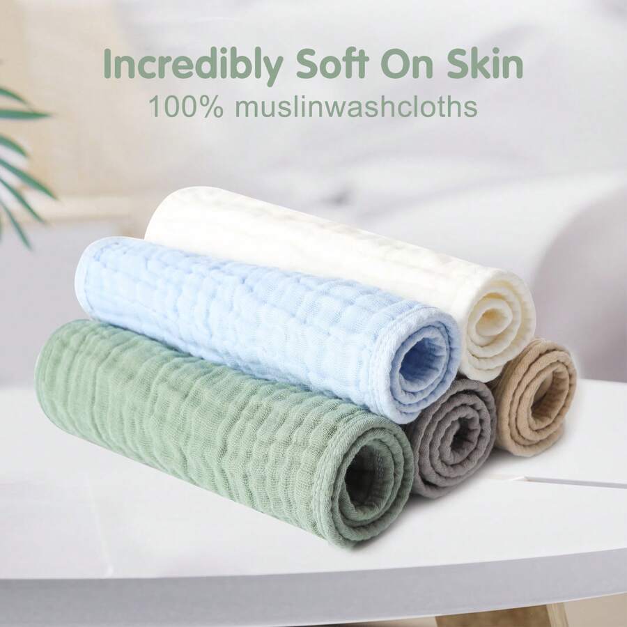 5 Packs Muslin Burp Cloths Large 100% Cotton Hand Washcloths For Baby - Baby Essentials Extra Absorbent And Soft Boys & Girls Milk Spit Up Rags For Newborn Registry-Multicolored - Multicolor - View 1