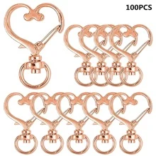 5/10/15/20/30/50/70/100 pièces Crochets rotatifs en forme de cœur à ressort, mousquetons en métal à ressort, anneaux porte-clés avec pince en forme de cœur, porte-clés détachables avec mousquetons, convient pour porte-clés, cordons, décoration, bijoux, DIY (4 couleurs)