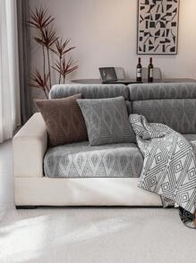 1pc Stretch Sofa Cover, Plaid Floral Pattern Solid Color Style Sofa Slipcover With 3D Design, All Season Sofa Protector Anti-Slip Anti-Scratch For Living Room Bedroom Study, Fits 1 2 3 4 Seater Sofa With Armrests And Backrest - Dark Grey - View 6
