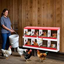 Metal Chicken Nesting Boxes, Heavy-Duty Galvanized Steel Egg Laying Box With 8 Compartments, Wall-Mountable Design For Poultry Coops, Without Stand - Red - View 6