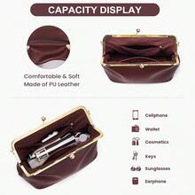 Women's Kiss Lock Crossbody Bag PU Medium Handbags Kiss Clasp Crossbody Shoulder Bags Tote Purse Messenger Handbag - 酒紅色 - 查看 6